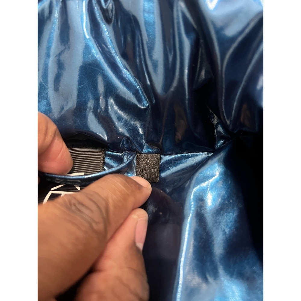 Kendall + Kylie Puffer Jacket Women XS Metallic Blue Full Zip Long Sleeve Winter - Picture 5 of 10